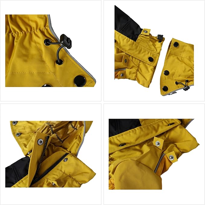 LOVELONGLONG Waterproof Dog Raincoat with Removable Hood – Outdoor Full Body Dog Jacket, Windproof Snowproof Shell Suit – All Season Pet Rain Gear Mustard Yellow 3XL