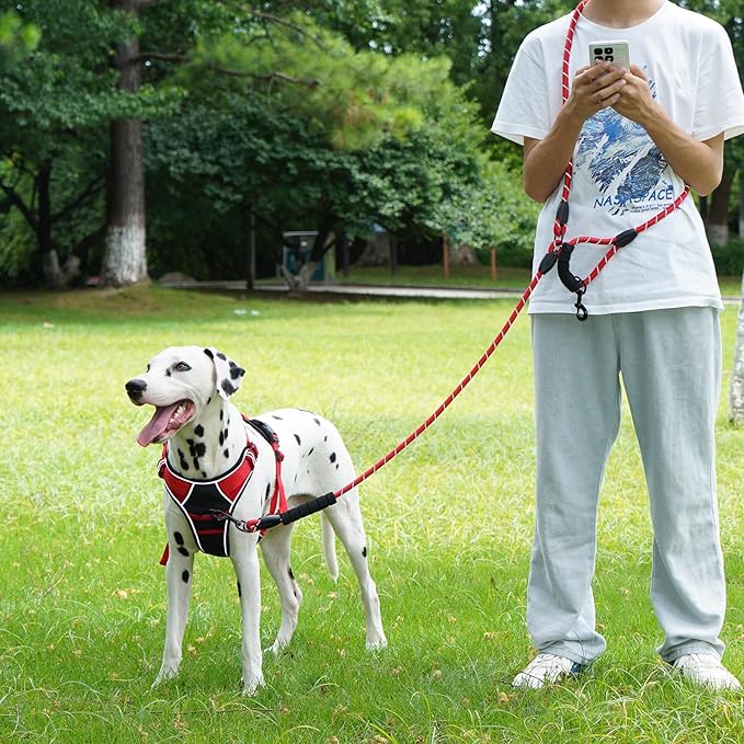 Cymiler Hands Free Dog Leash, 8 Ft Reflective Cross-Body Pet Rope Leashes with Sponge Handle, Heavy Duty Nylon, for Running, Hiking, Training, Waist Leash for Small Medium Large Dogs (Red)