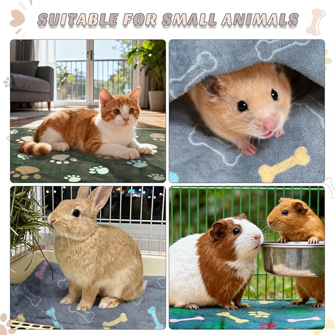 3 Pack Guinea Pig Cage Liner, Washable Guinea Pig Fleece Blankets Beding Accessories, Flannel Throw Warm Sleep Mat, Pet Pee Pads for Small Animal Hamster Rabbit Puppy Cat (Dark Color, 47x24 Inch)