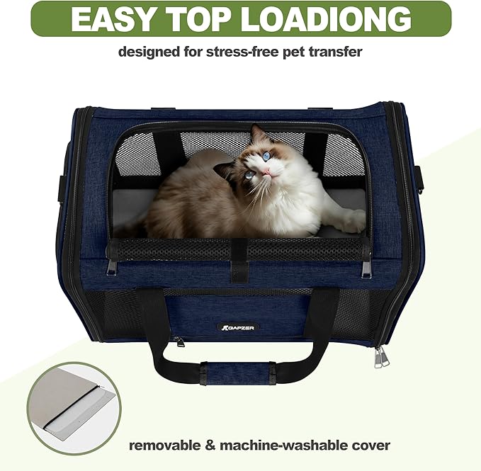 Cat Carrier 18x11x11 United Airline Approved, Top Loader Heavy Duty Softshell Pet Flying Bag 18lbs, Small Dog Chihuahua Crate 5-10 Pounds, Kitty Transport Kennel, Miniature Poodle Case Navy