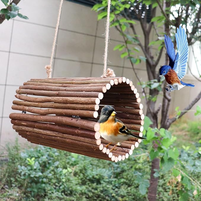 Parrot Swing Toys, Hanging Perch Stand, Natural Willow Wood Hammock, Bird Cage Accessories for Parakeets, Cockatiels, Lovebirds, Hamster, Rat (6.3" in Diameter)