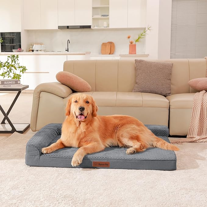 Orthopedic Dog Beds for Large Dogs, Memory Foam Dog Beds Large Sized Dogs, Washable Removable Cover, Nonskid Bottom, Waterproof, for Indoor, Outdoor, Crate ＆ Car Use, 44x32x6 Inches, Dark Grey