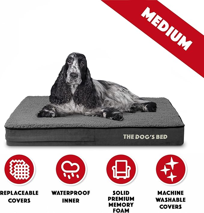 The Dog’s Bed Orthopedic Memory Foam Dog Bed Dark Grey Plush Medium, Pain Relief for Arthritis, Hip & Elbow Dysplasia, Post Surgery, Lameness Supportive, Waterproof Washable Cover, Veterinary Approved