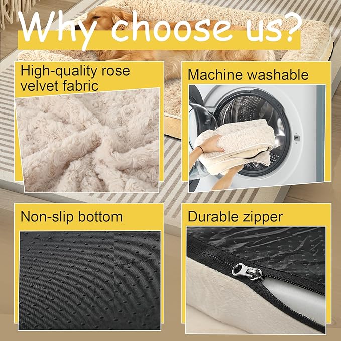 Orthopedic Dog Bed for Large Medium Sized, Washable Memory Foam Large Dog Bed, Durable Medium Pet Sofa with Removable Cover, Washable Waterproof Pet Couch Beds(Beige, XXL)