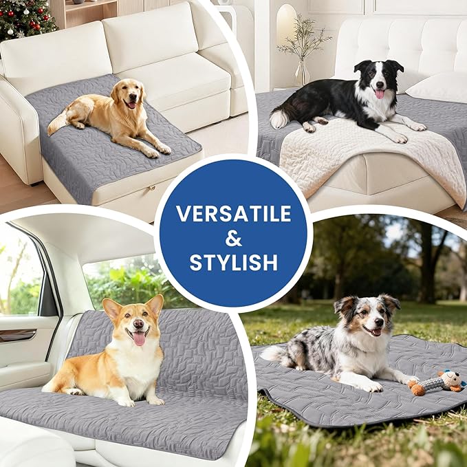 Waterproof Dog Blanket, Non-Slip Soft Pet Bed Cover, Couch Cover for Dogs Washable, Protects Sofa, Furniture, Crate, Car, Tear Resistant Leakproof Pet Blanket (68x82 Inch, Light Grey)
