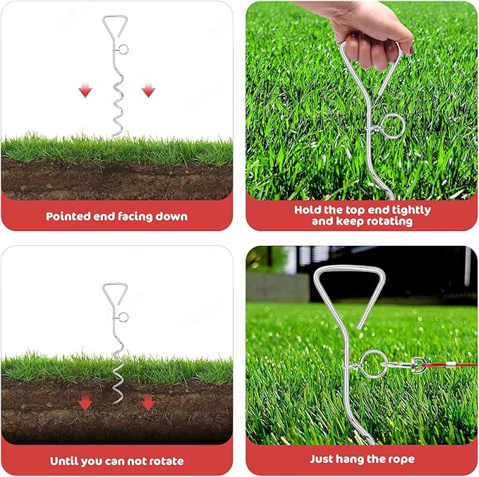 Relux Dog Tie Out Cable and Stake, 16FT Outdoor Dog Stake for Yard Training, Running, Hiking,Camping, 16 Inch Heavy Duty Dog Anchor Spiral Stake for Small to Medium Dogs(Red)