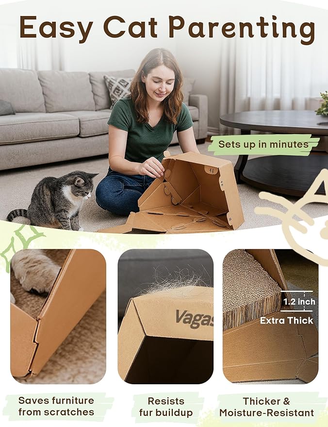 DIY Cardboard Cat House with 10 Markers, Creative Cardboard Scratcher Bed, Play Cave for Indoor Cats, Kittens to Lounge and Play