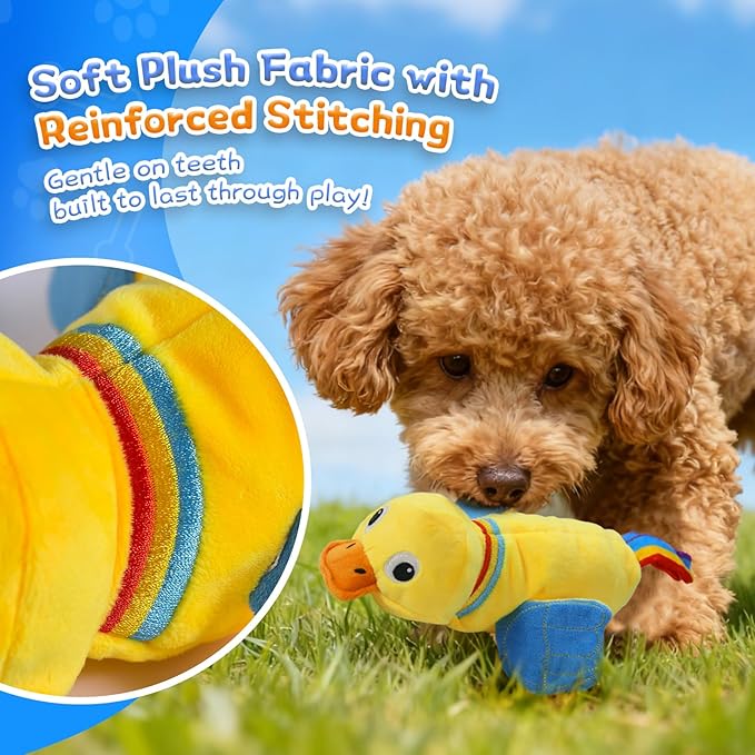 Squeaky Dog Toys, Duck Plush Toy with Crinkle & Squeaker - Puppy Toys to Keep Them Busy, Interactive Chew for Small Medium Dogs