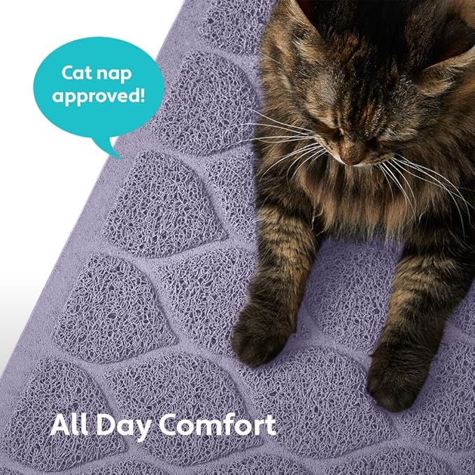 MIGHTY MONKEY Waterproof BPA Free Cat Litter Box Trapping Mat, Easy Clean Floors, Textured Backing, Soft on Sensitive Kitty Paws, Cats Accessories, Less Waste, Stays in Place, 35x23, Purple