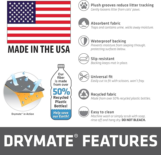 Drymate Jumbo XXL Cat Litter Trapping Mat, Traps Mess from Box, Waterproof Urine-Proof, Machine Washable, Ultra Soft on Paws & Absorbent, Kitten Supplies (USA Made, Recycled Content)(30x45)(Dark Grey)
