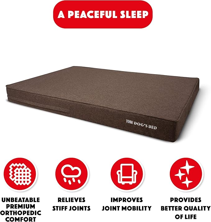 The Dog’s Bed Orthopedic Memory Foam Dog Bed, XXXL Brown Linen 64x44, Pain Relief for Arthritis, Hip & Elbow Dysplasia, Post Surgery, Lameness, Supportive, Calming, Waterproof Washable Cover