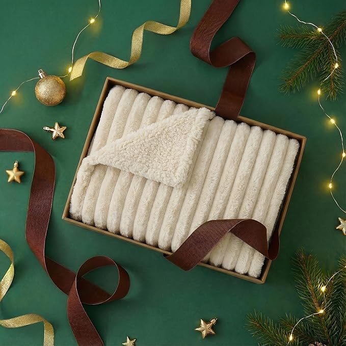 Bedsure Waterproof Dog Blankets for Large Dogs - Soft Pet Cat Blanket Corduroy Fleece for Couch Bed Protector Washable, Cozy Calming Reversible Furniture Protection for Puppy,50"x60", Cream