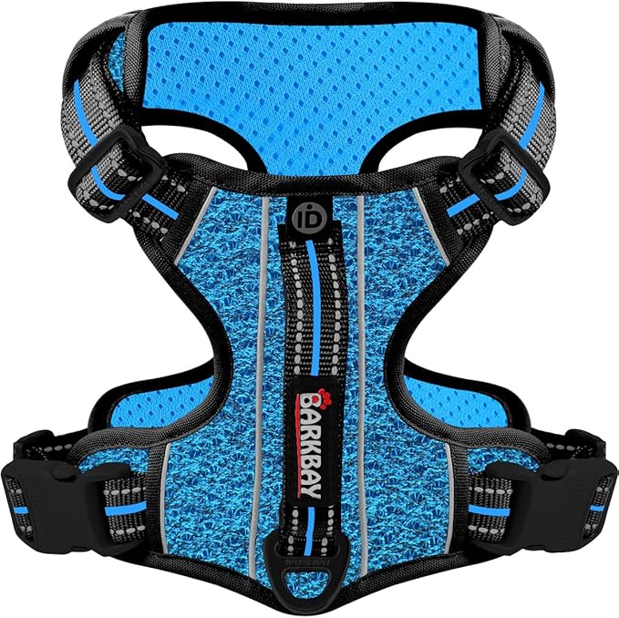 BARKBAY Dog Harness No Pull with ID Tag Pocket - Heavy Duty, Reflective, Easy Control for Large Dogs(Blue/Black,XL)