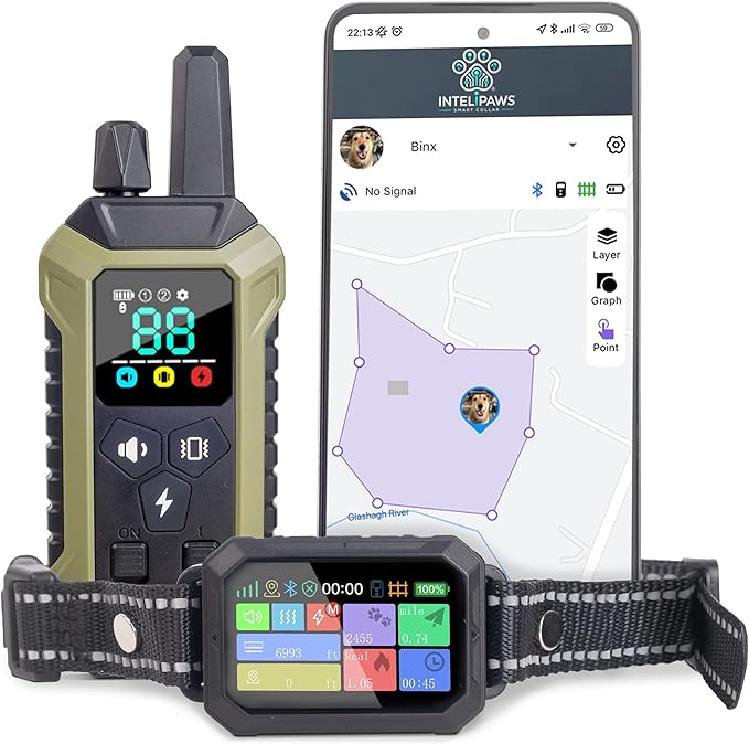 GPS Wireless Dog Fence System Collar – 2-in-1 Remote or App Controlled Boundary and Training GPS Dog Collar with 4 Training Modes – Covers up to 7000 Ft (3533 Acres)