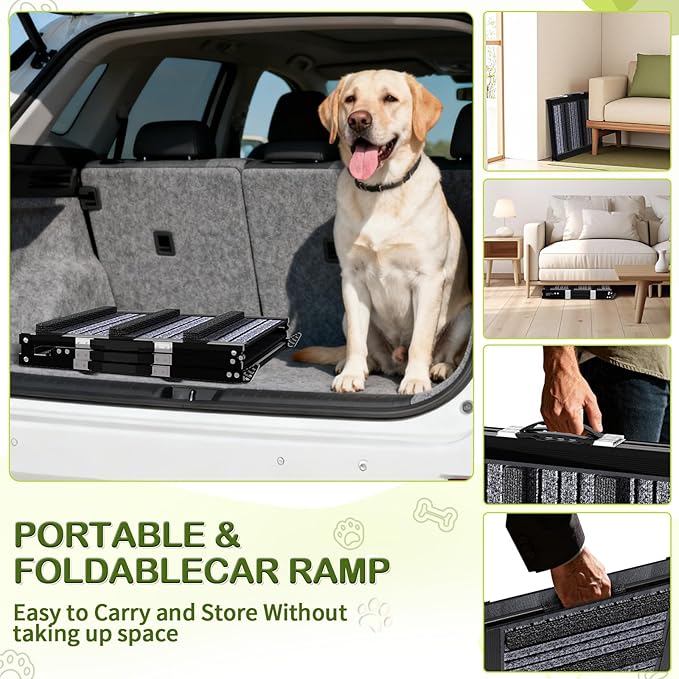 Dog Ramp for Car, SUV & Truck - Portable Pet Ramp Steps with Anti-Slip Ladder Non-Slip Surface, Extra Wide Steps for Large Dog Up to 250LBS, 55" L x 17.3" W Surface for SUV, Truck, Bed, Couch