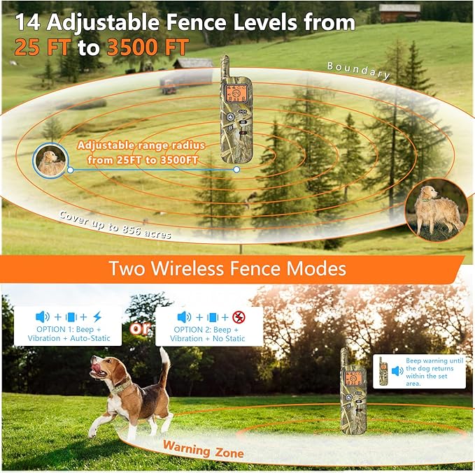 Wireless Dog Fence System for 2 Dogs Electric Fences for Dogs Training Collar with Remote Shock Collar for Dogs Ultrasonic Trainer Portable Outdoor Safe Pet Containment System with 2 Collars