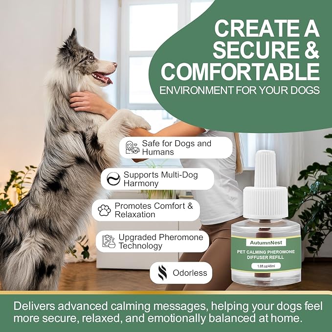 Dog Calming Pheromone Diffuser Refills, 4 Pack 48ml, Helps Dogs Relieve Anxiety, Reduce Stress, Aggression, Barking, Chewing, Scratching, Supports Dogs Travel, Vet Visits, Separation, Loud Noises