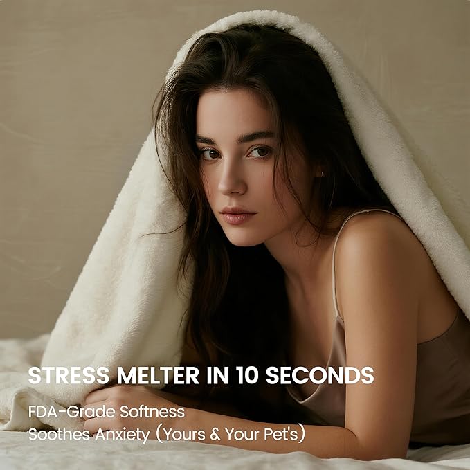 gogobunny Waterproof Bed Blanket, Reversible Sherpa Fleece Throw Blanket for Dog Puppy Cat, Furniture Cover Protects Bed Couch Sofa from Liquid Pee and Pet Fur (Cream, 90x108 inches)