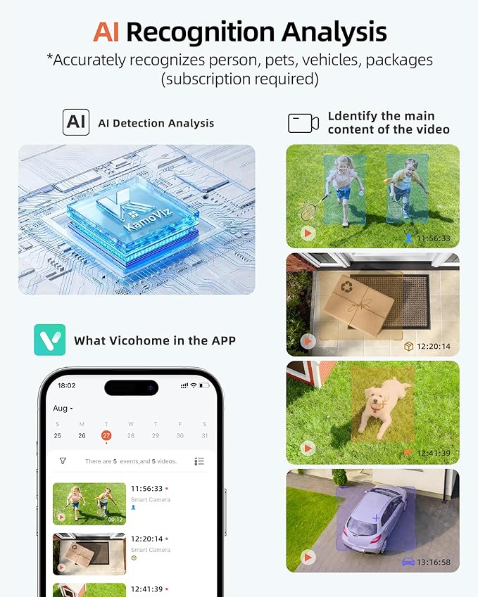 Solar Security Camera Wireless Outdoor (2 Pack), Solar Powered Cameras for Home Security with AI Motion Detection, 2K Color Night Vision, IP66 Weatherproof, 2.4GHz Wi-Fi, Cloud/SD Storage
