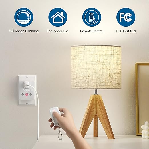 DEWENWILS Plug-in Lamp Dimmer Switch, Wireless Remote Dimmer Plug for Floor Lamps, Table Lamps, String Lights, 100FT Range, Compatible with Dimmable LED/Tungsten Bulbs