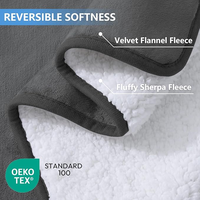 Smiry Waterproof Dog Bed Blanket, Leakproof Pet Throw Blanket for Bed Couch Sofa, Reversible Sherpa Fleece Furniture Protector Cover for Small Medium Large Dogs Cats (Dark Grey, 60x80 inches)