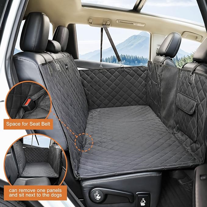 petizer Back Seat Extender for Dogs, Hard Bottom Dog Car Seat Cover, Nonslip Durable Soft Back, 100% Waterproof Car Hammock, Travel Bed, Washable Backseat Protector, Detachable Seat Covers for Car