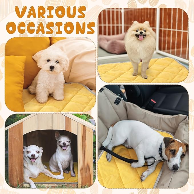 Novabright 4 Pack Self Warming Cat Bed Cat Dog Heating Pad Soft Warm Thermal Mat with Anti-Slip Bottom Dog Crate Pad for Outdoor Indoor Small Dogs Kittens (Turmeric Color,17.7 x 23.6 Inches)