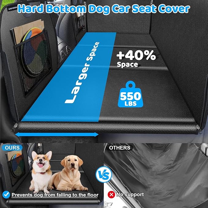 URPOWER PU Leather Back Seat Extender for Dogs – Hard Bottom Dog Car Seat Cover Holds 550 lbs, Anti-Scratch & Waterproof Dog Hammock for Cars, SUVs, Dogs Car Bed Pet Backseat Protector