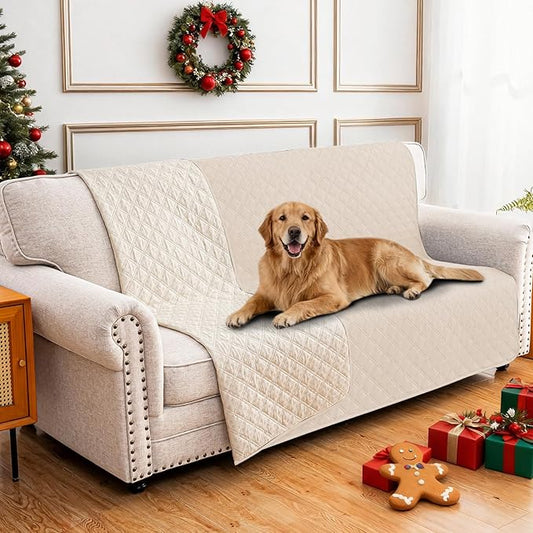 Waterproof Dog Bed Cover Pet Blanket, Soft Couch Cover for Dogs Washable, Non-Slip Dog Blanket Protect Furniture Couch Sofa Car for Puppy Large Dogs Cat (52x82 Inch, Beige)