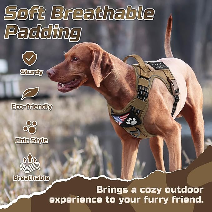 rabbitgoo Tactical Dog Harness for Small Dogs, No Pull Military Service Vest with Handle & Molle, Easy Control for Training Walking, Adjustable Reflective Straps, Brown, S