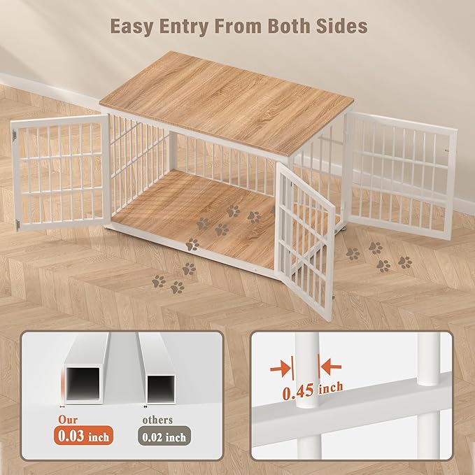 48 Inch Heavy Duty Dog Crate Furniture for Large Dogs, Decorative Pet House End Table, Extra Large Wooden Cage Kennel Furniture Indoor, Natural and White