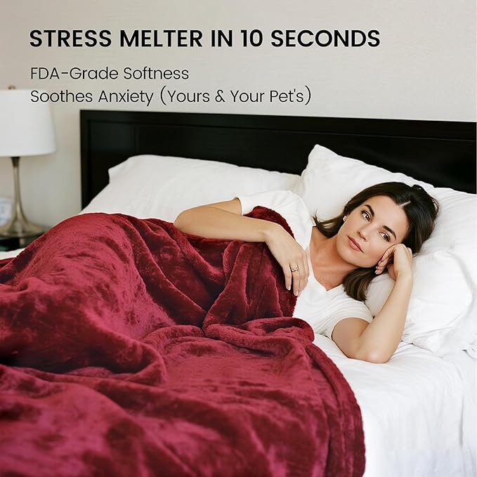 gogobunny Waterproof Bed Blanket, Reversible Sherpa Fleece Throw Blanket for Dog Puppy Cat, Furniture Cover Protects Bed Couch Sofa from Liquid Pee and Pet Fur (Romantic Red, 90x108 inches)