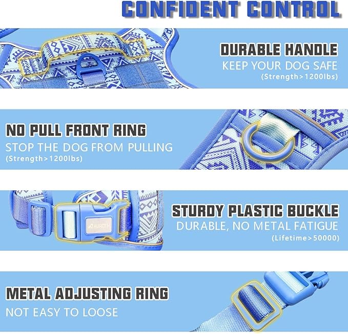 AUROTH Tactical Dog Harness for Large Dogs No Pull Adjustable Pet Harness Reflective K17 Working Training Easy Control Pet Vest Military Service Dog Harnesses