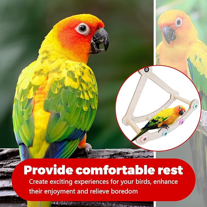 Bird Perch Toy, Interactive Rotating Toy, Wooden Parrot Perches, Bird Cage Accessories, Safe Wooden Construction, for Parakeets, Cockatiels & Small Parrots
