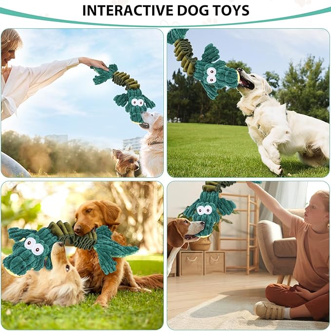 Squeaky Plush Stuffed Pet Toys With Crinkle Paper - Interactive Tug of War for Small, Medium, Large Dogs - Cute Puppy Toy to Keep Them Busy