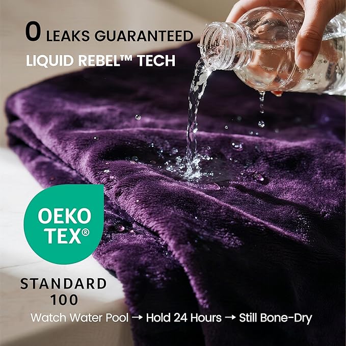 gogobunny Waterproof Bed Blanket, Reversible Sherpa Fleece Throw Blanket for Dog Puppy Cat, Furniture Cover Protects Bed Couch Sofa from Liquid Pee and Pet Fur (Dark Purple, 90x90 inches)