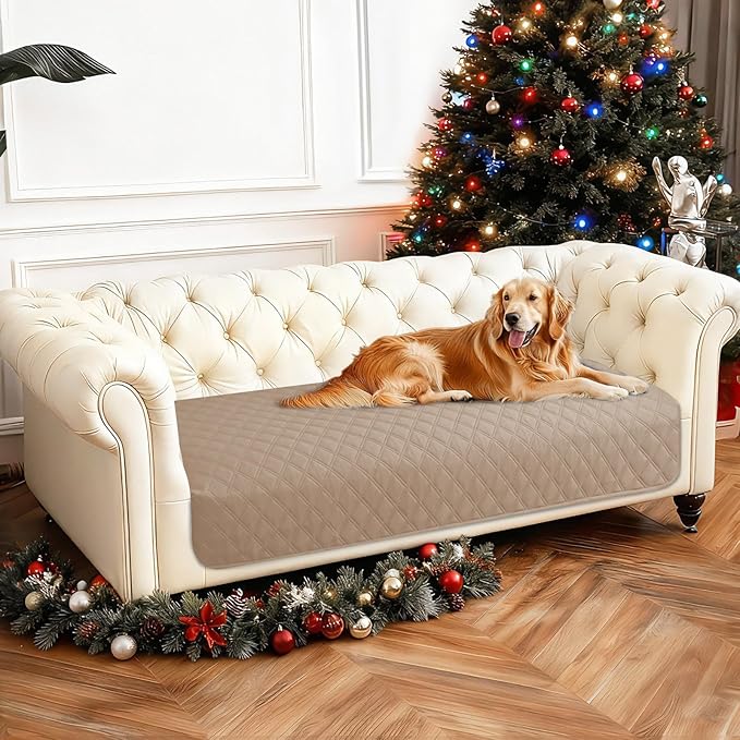 Waterproof Dog Blanket, Non-Slip Soft Pet Bed Cover, Couch Cover for Dogs Washable, Protects Sofa, Furniture, Crate, Car, Tear Resistant Leakproof Pet Blanket (30x53 Inch, Khaki)