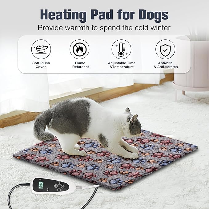 Newget Cat Heating Pad, Waterproof Pet Heating Pad for Cats Dog Indoor, 11 Adjustable Temperature Cat Warming Bed Mat with Timer, Indoor Heated Bed with Chew Resistant Cord (S: 18'' L X 18W '')