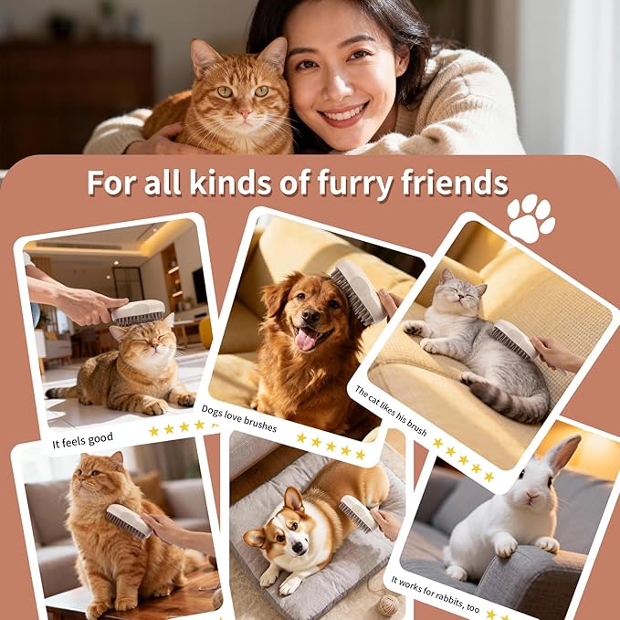 Cat Steam Brush for Shedding - 360° Rotatable Pet Steam Brush for Cats & Dogs, Food-Grade Silicone Cat Hair Brush for Indoor Cats & Long Haired Pets (OFF-White)