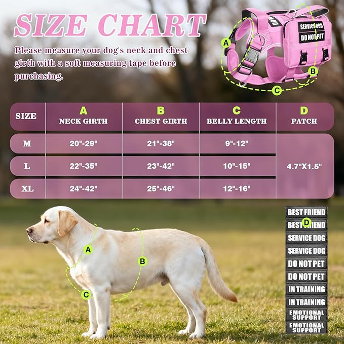 Service Dog Vest with Pockets,Large Dog Harness and Removable Backpack for Training Hiking,Pet Vest with Handle&Molle System for Patches,Pink XL