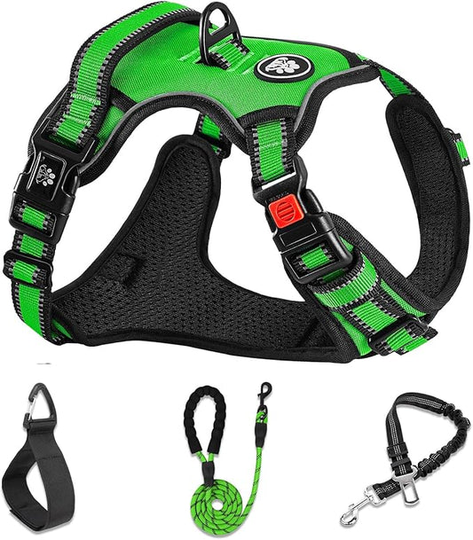 NESTROAD No Pull Dog Harness,Adjustable Oxford Dog Vest Harness with Leash,Reflective No-Choke Pet Harness with Easy Control Soft Handle for Large Dogs(X-Large,FluorescentGreen)