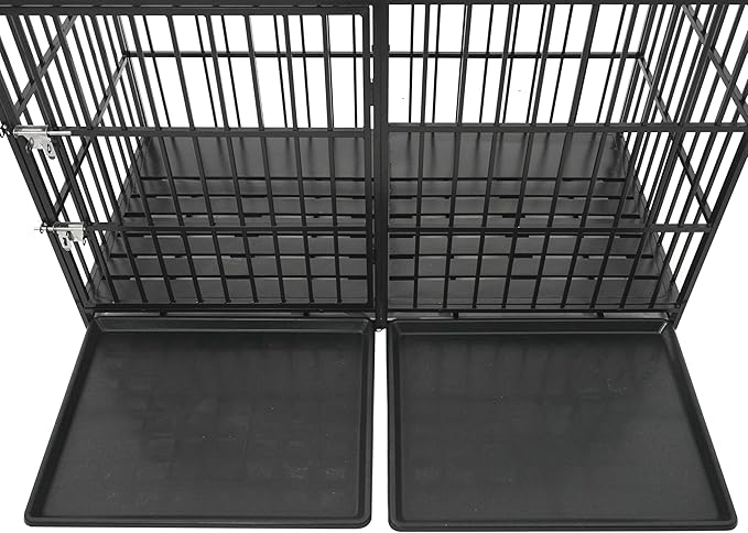 60 Inch Heavy Duty Dog Crate Cage with Cushion, Indestructible Escape Proof Large Metal Dog Kennel Furniture for Small Medium Large Dogs, Indoor High Anxiety Pets Crate with 2 Door and Removable Tray