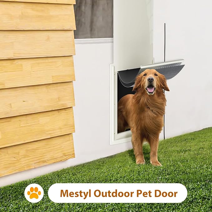 mestyl Dog Door for Wall, Pet Door, Doggie Door with Telescoping Tunnel, Double Magnetic Flaps and Sliding Lock Panels, 3-Flap Dog Door and Cat Door, Easy to Install, White, Large
