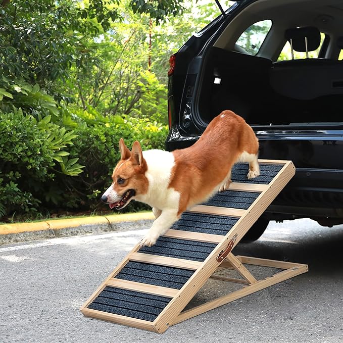 COZIWOW Dog Ramp for Bed, 4 Height Adjustable from 16" to 24" Portable Pet Ramp for Bed Car Couch Stairs Ramp for Dog Get on Bed Couch Truck SUV