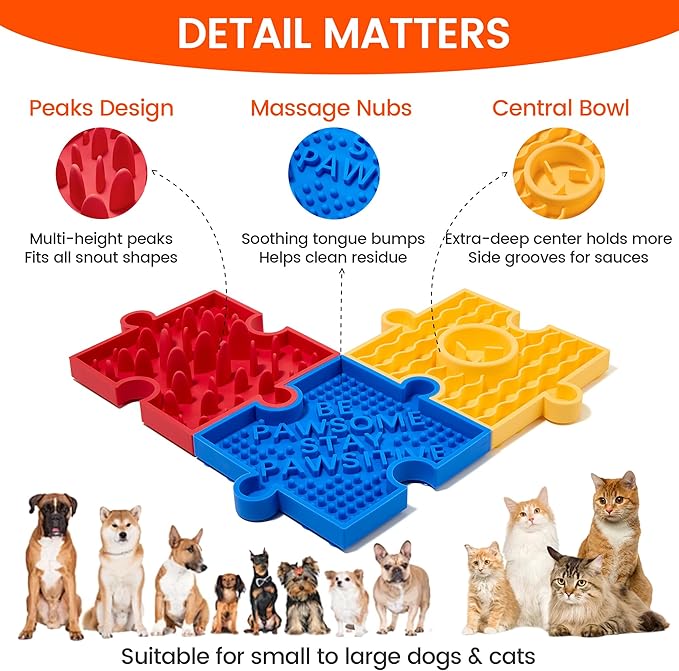 HowGo Puzzle Slow Feeder Lick Mat for Dogs, 38+ Suction Cups|Non-Slip Heavy Duty Maze Enrichment Bowl BPA-Free Silicone|Reduce Boredom Anxiety Free Combination (3PCs, Blue&Yellow&Red)