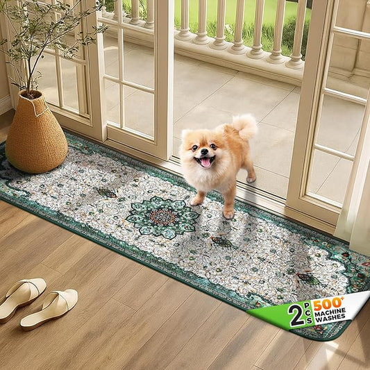 Hompet 2 Pack Super Absorbent Dog Door Mat for Muddy Paws, Washable Pee Pads for Dogs, Reusable Puppy Training Pads, Quick Dry Non-Slip Pet Entryway Rug, Leak-Proof Potty Pad for Indoor Floors 24.8x54