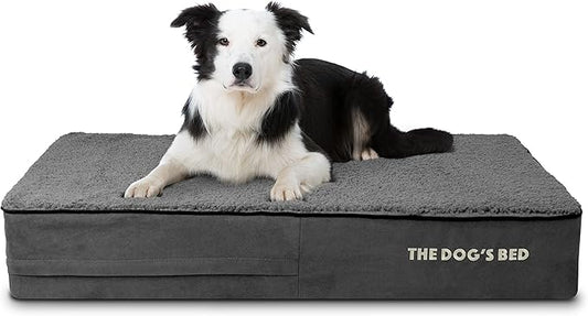 The Dog’s Bed Orthopedic Memory Foam Dog Bed, Large Grey Plush, Pain Relief for Arthritis, Hip & Elbow Dysplasia, Post Surgery, Lameness, Supportive, Waterproof Washable Cover, Veterinary Approved