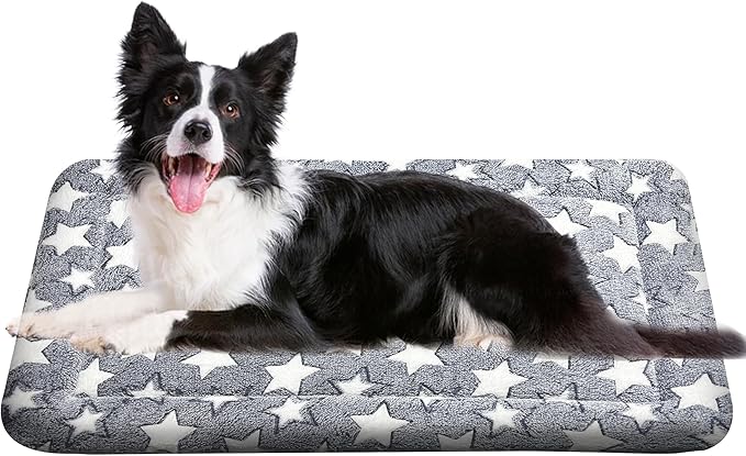 Washable Dog Bed Plush Orthopedic Outdoor Crate Mat with Non-Slip Bottom,Luxe Soft Kennel Pad for Pets, Cozy Cage Cushion & Pet Sleeping Mattress Large Sized,Medium,Small Dogs,36 x 24 inch,Grey