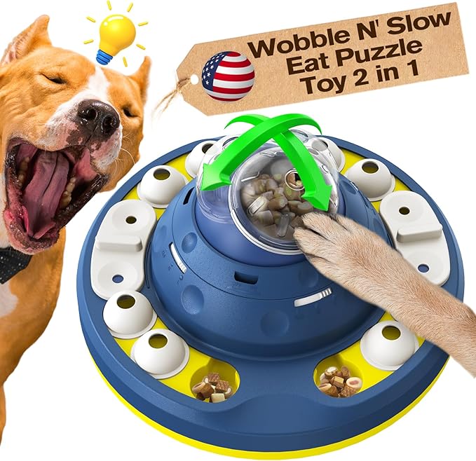 KADTC U.S. Brand & Design Advanced 2 Levels of Challenge Wobble Dog Puzzle Toy for Small/Medium/Large Smart Dogs Treat Puzzles Feeder Food Feeding Puppy Mental Stimulation Toys Christmas New Year Gift