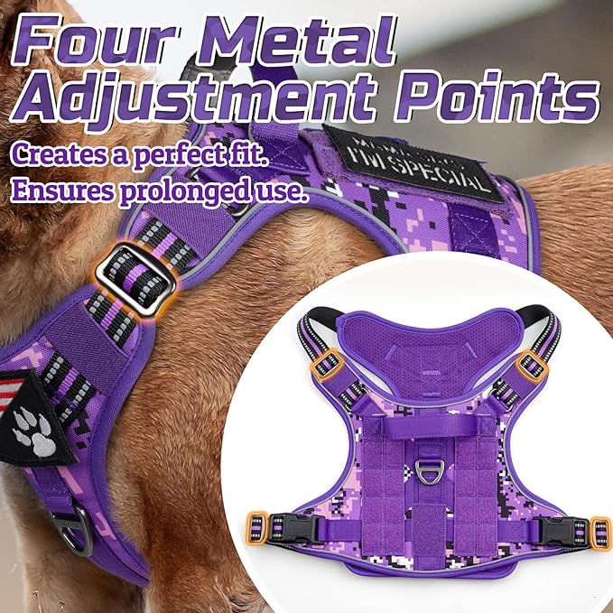 rabbitgoo Tactical Dog Harness for Small Dogs, No Pull Military Service Vest with Handle & Molle, Easy Control for Training Walking, Adjustable Reflective Straps, Purple Camo, S
